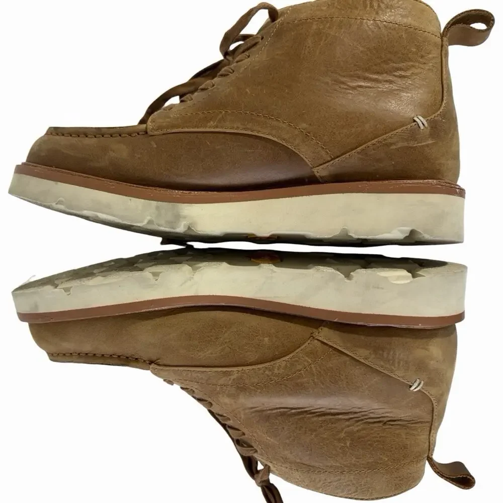 Men’s Brown Faux Leather Chukka Ankle Boots Lace-Up Rubber Sole Size 11 vibram